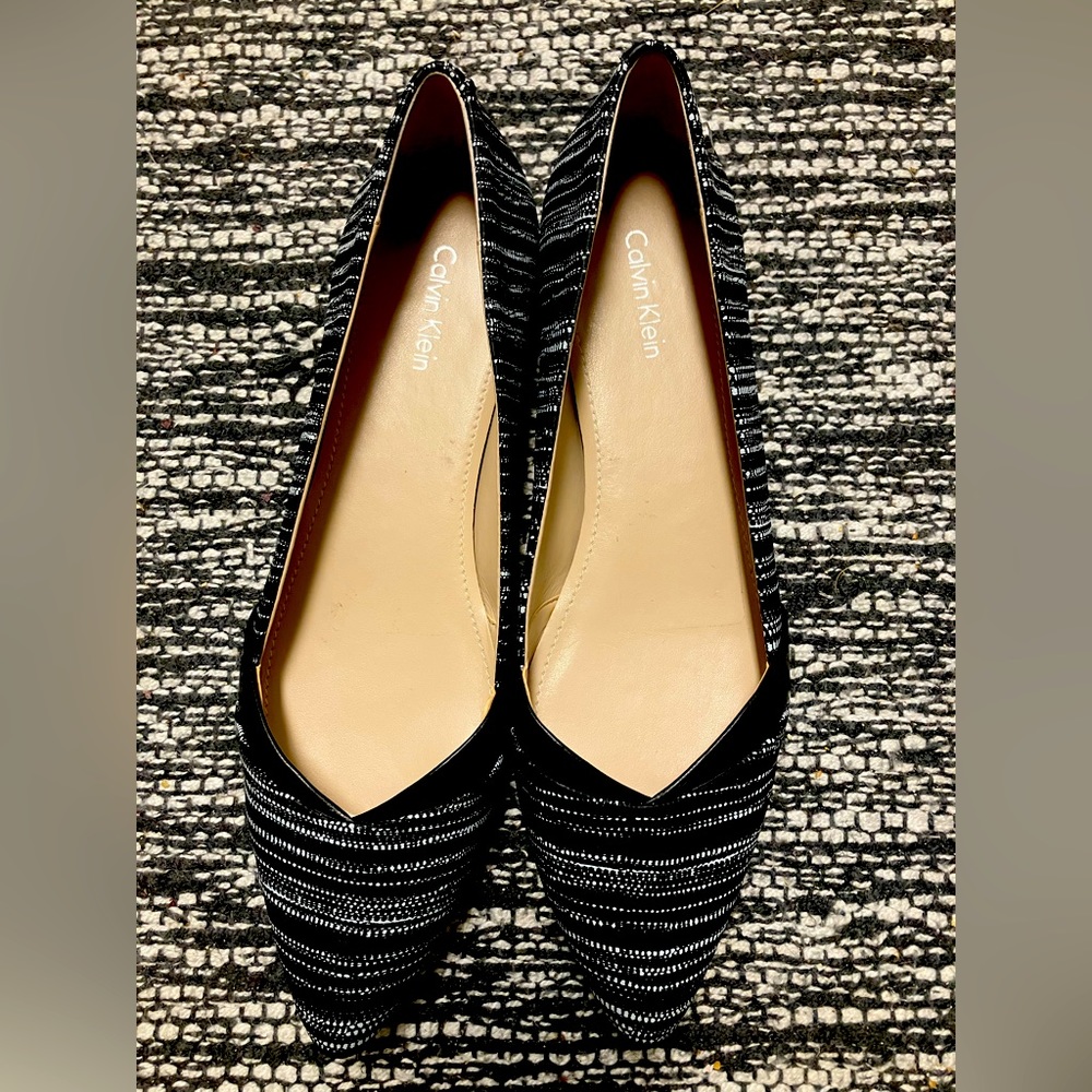 Calvin Klein Black and White Pointed Toe Flats